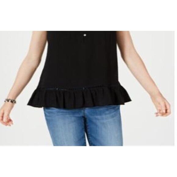 Style & Co Women Ruffle Hem Open Trim Tank Top Petite PXL Deep Black NWT Boho - Picture 2 of 8